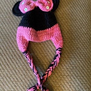Minnie Mouse Pink and Black Knit Beanie.
